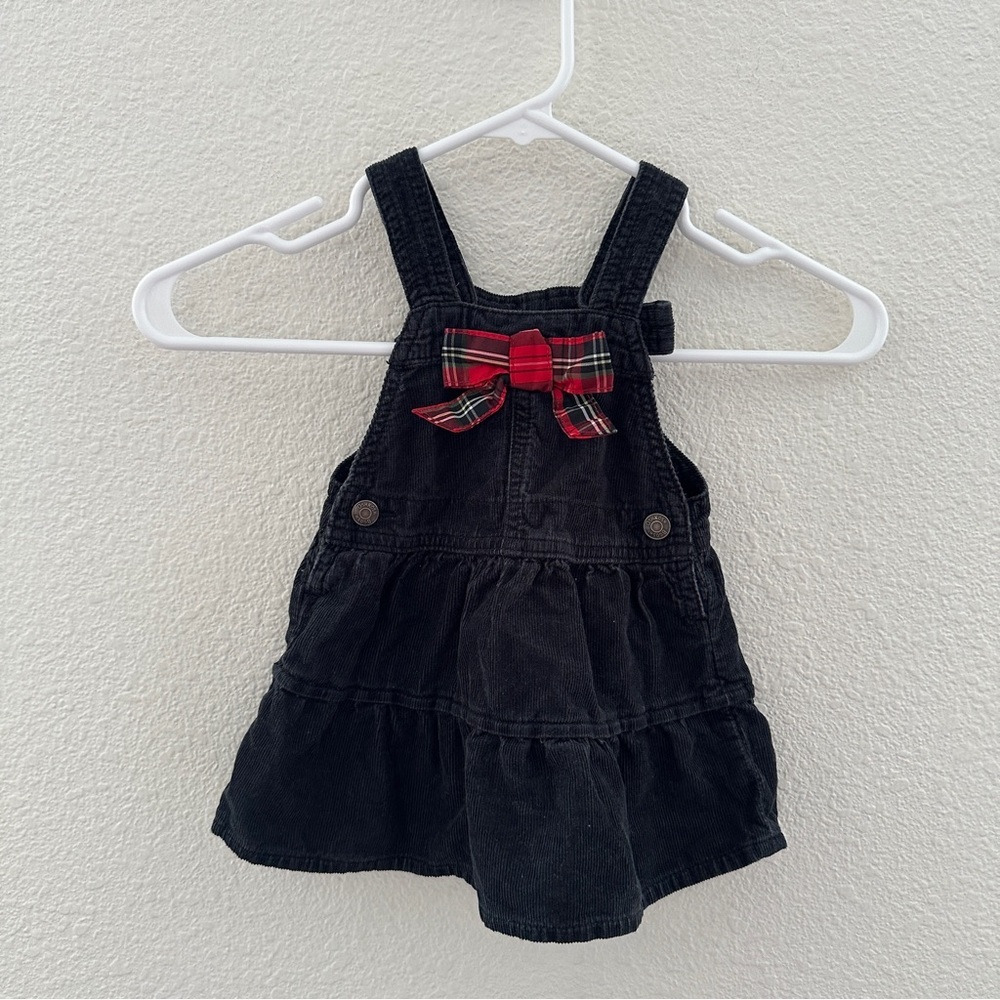 Vintage OshKosh Corduroy Infant Dress - Plaid Bow Holiday -‎ 12M
